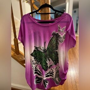 Purple Ombre Butterfly Print Women's Top